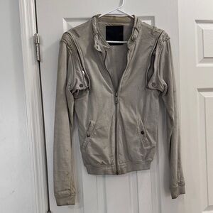Zara Oiled Distressed Cotton Moto Zipped Jacket- S